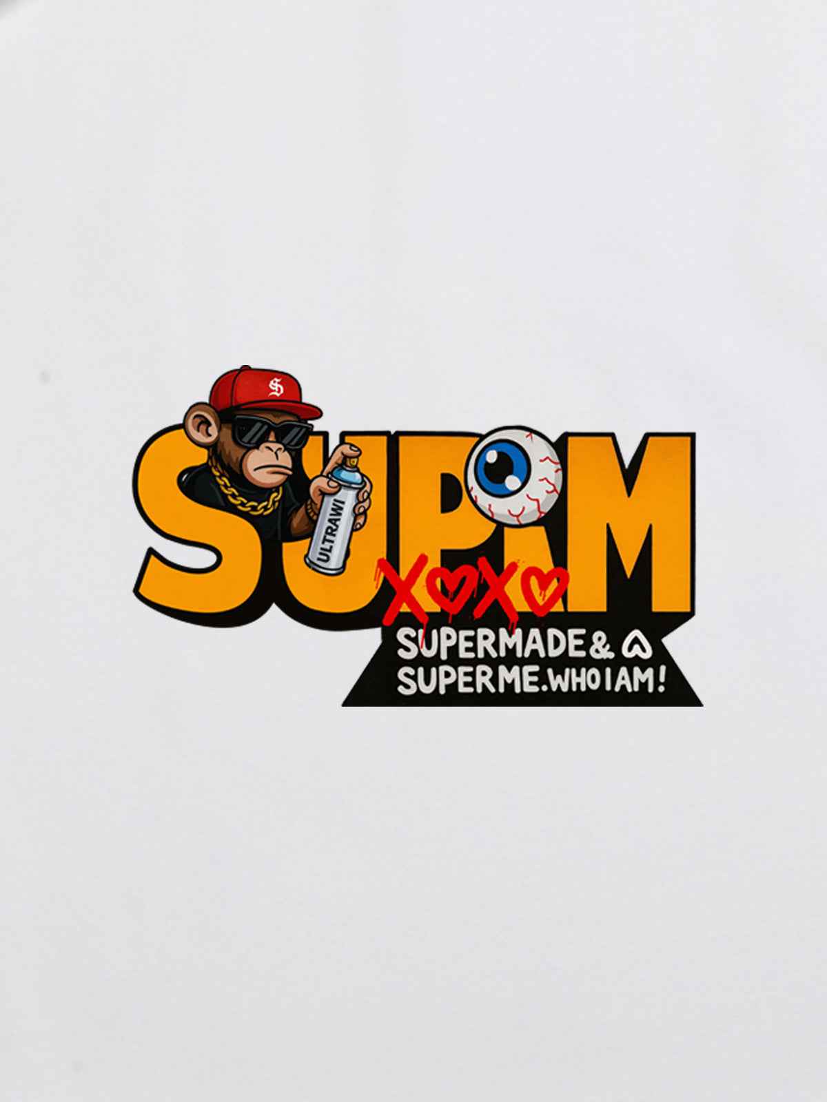 SUPM Trendy Hip-Hop Monkey Graffiti Font T-Shirt