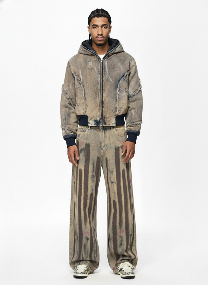 Retro Washed Brushstroke Baggy Jeans - Luxuryurbanwear