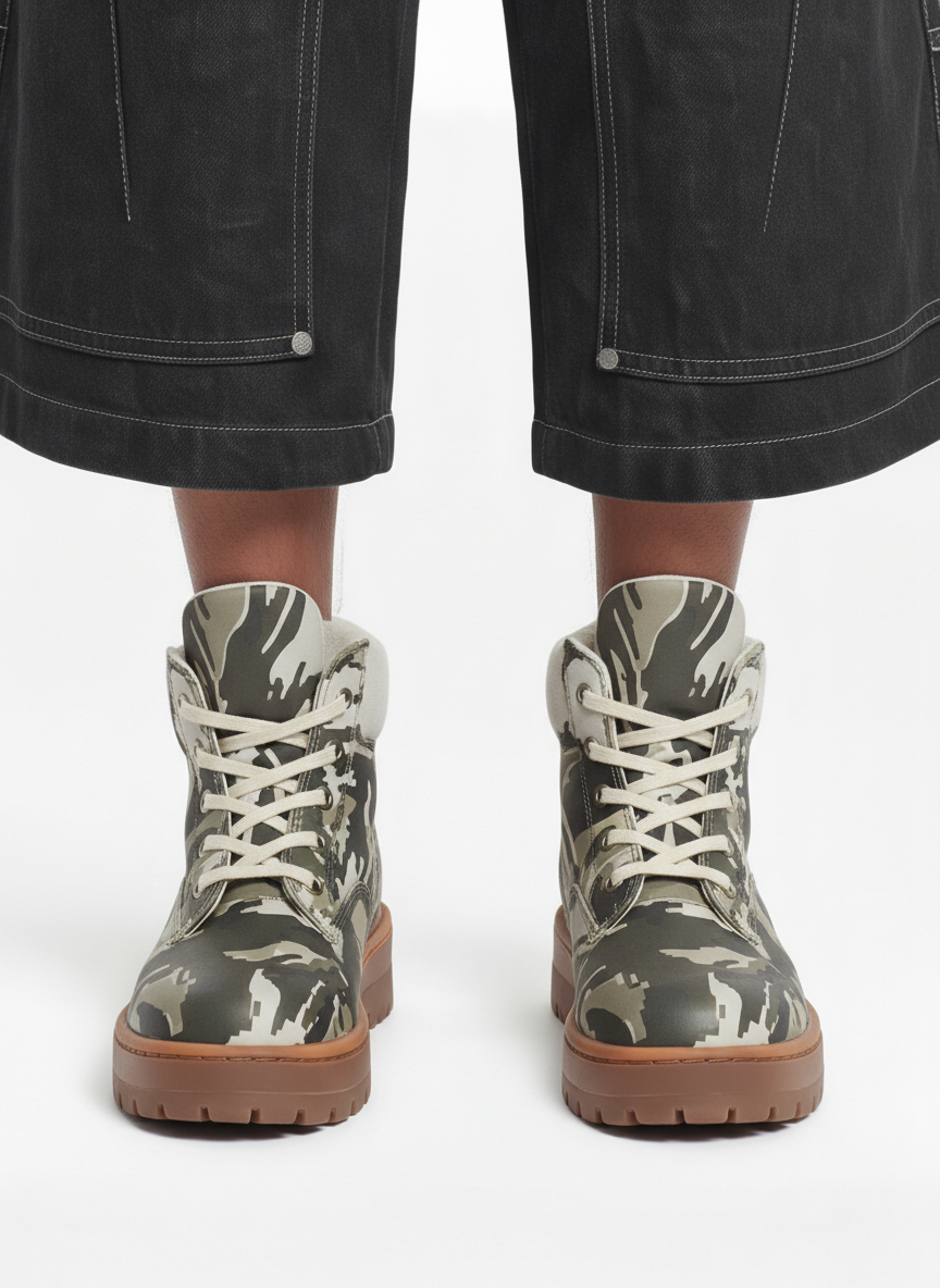 Camo Print Lace Up Chunky Ankle Boots - Luxuryurbanwear