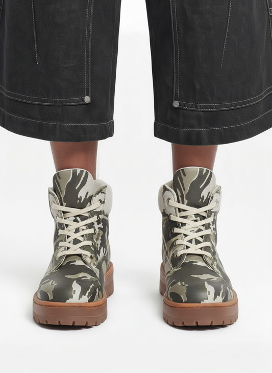 Camo Print Lace Up Chunky Ankle Boots - Luxuryurbanwear