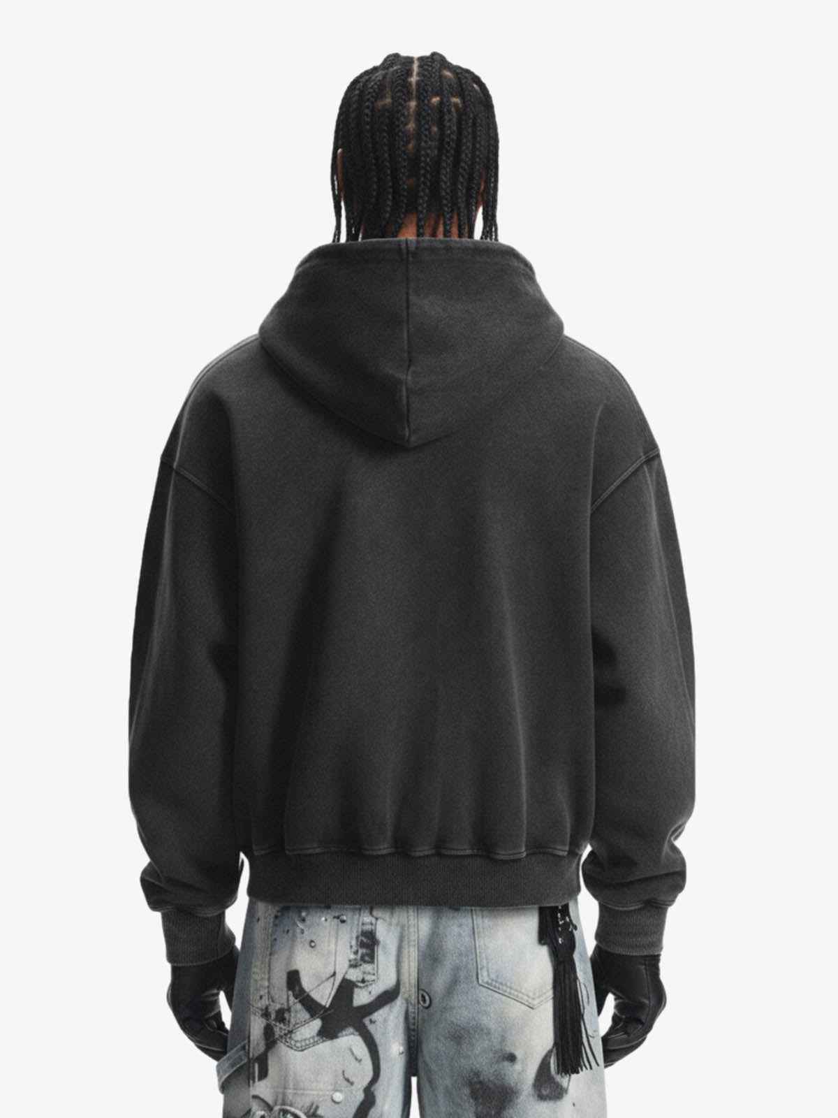 Vintage Washed Panel Construction Zip-Up Hoodie