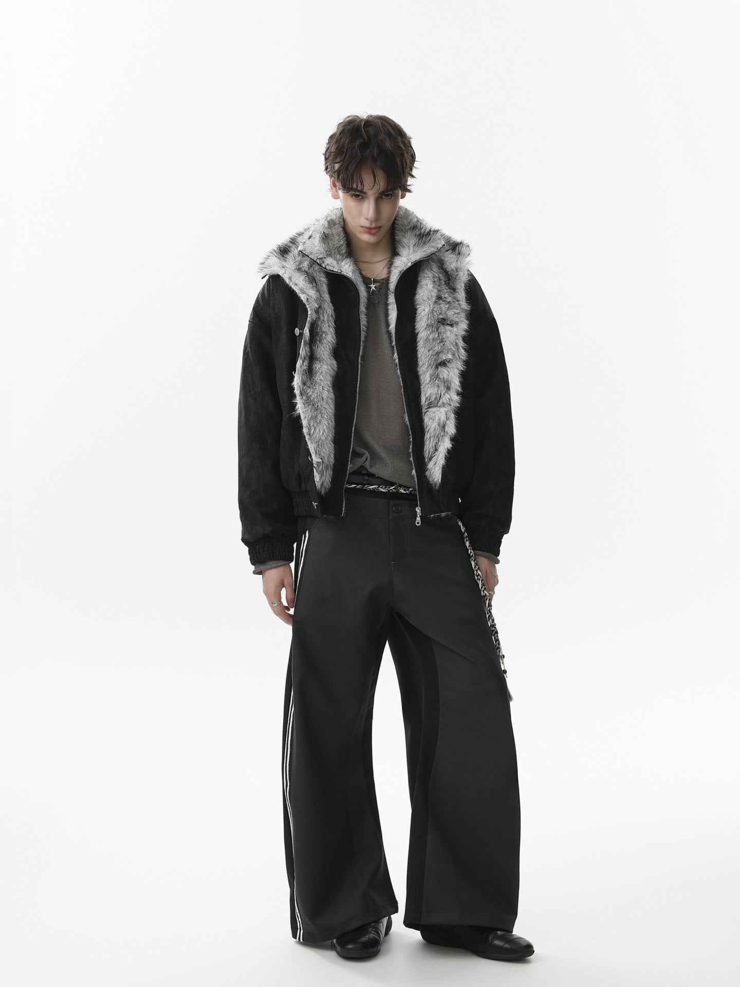 Vintage Dual-layer Collar Fleece-lined Zipper Jacket