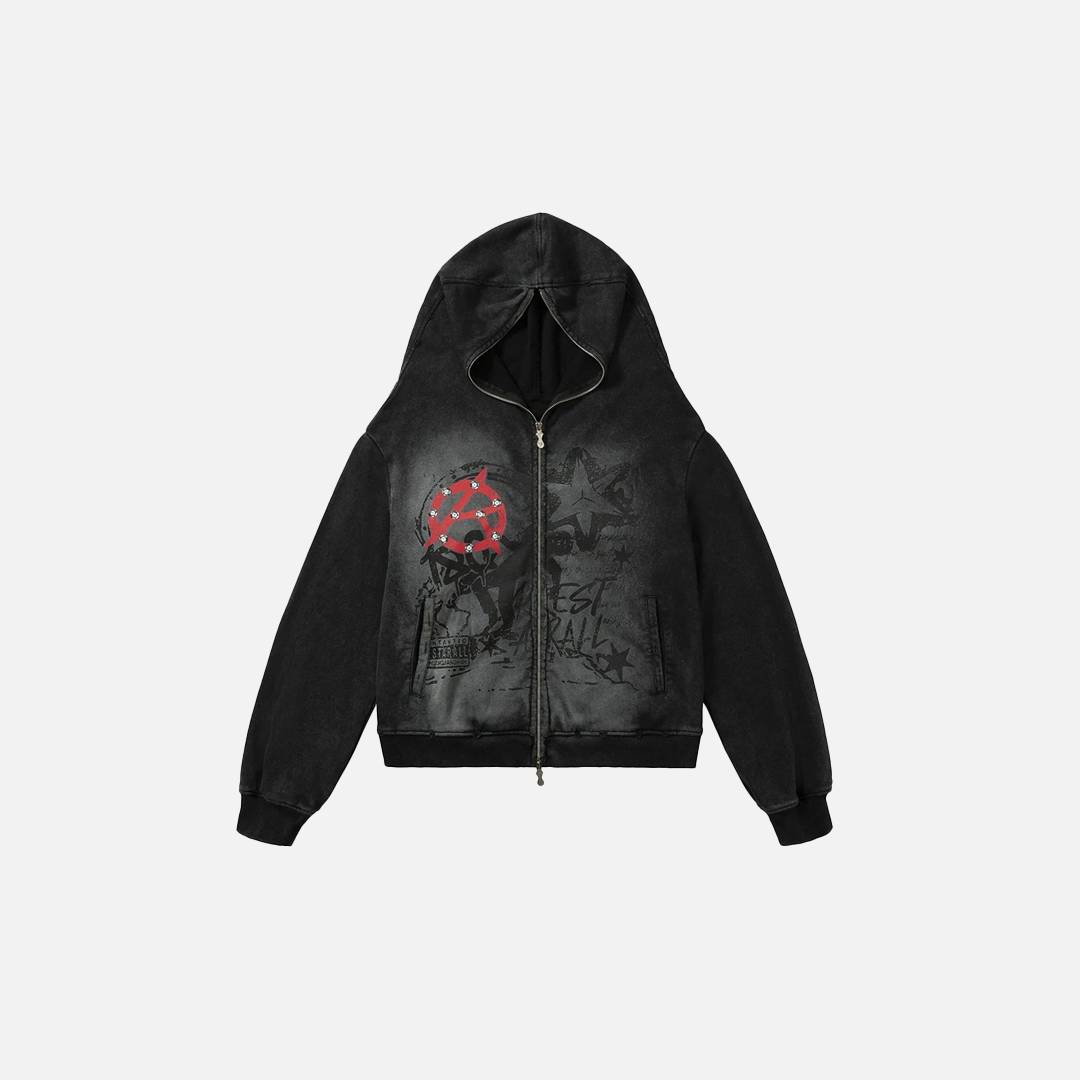 Double Zipper Cotton Hooded Masked Sweatshirt - Luxuryurbanwear
