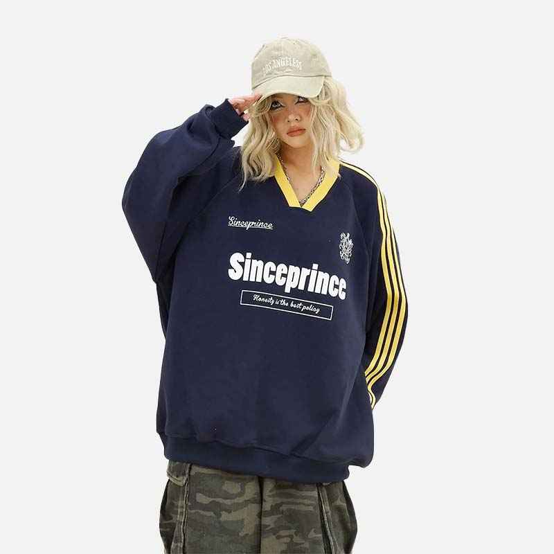 Women Contrasting Color V-Neck Sweatshirt