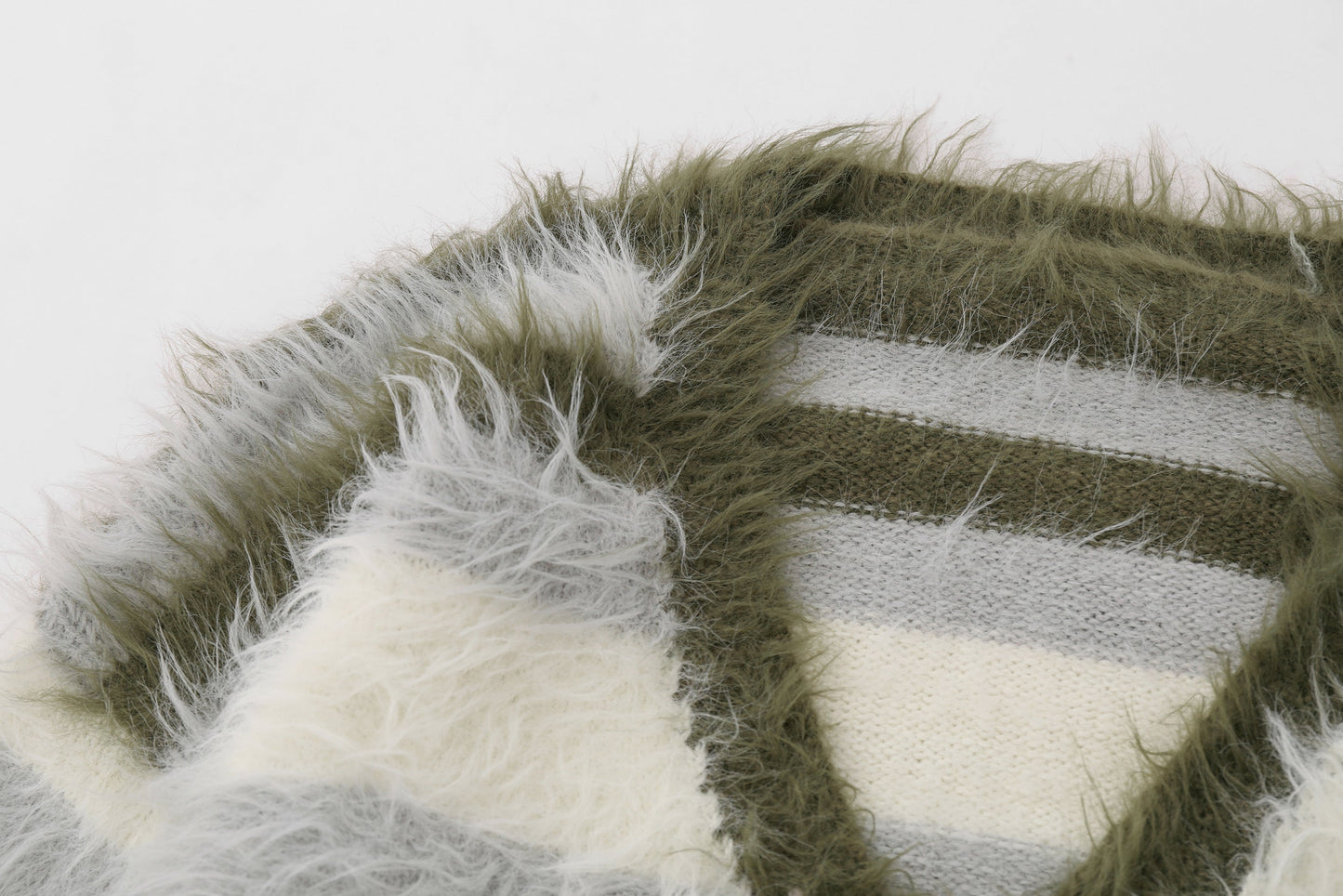 Furry Line | Striped Button-Up Fluffy Cardigan - Luxuryurbanwear