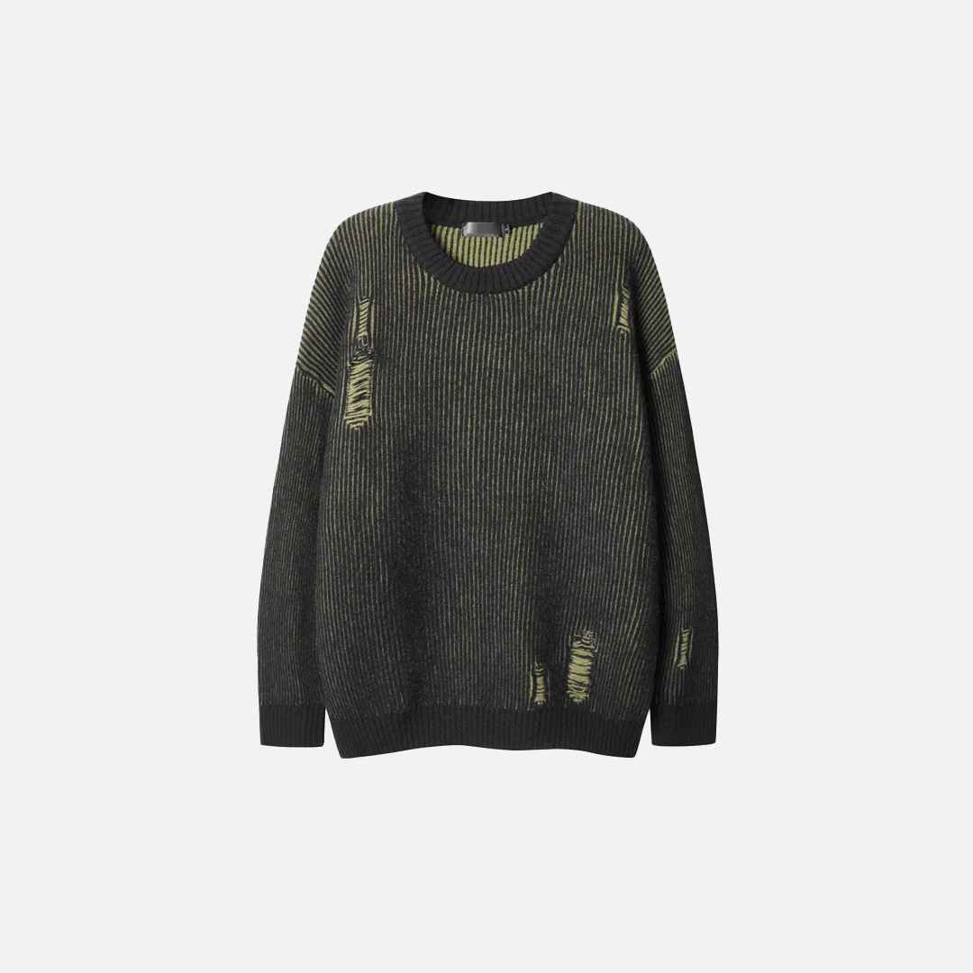 Y2K Grunge Knitted Stripe Ribbed Sweater - Luxuryurbanwear