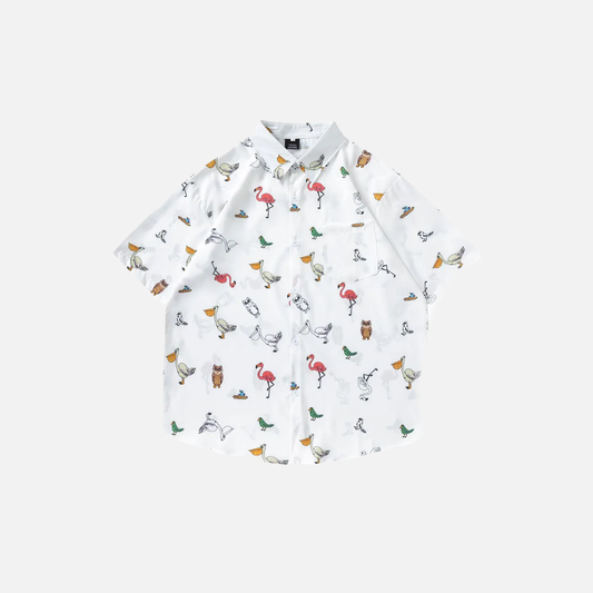 High-Quality Tropical Birds Graphic Short Sleeve Shirt - Luxuryurbanwear