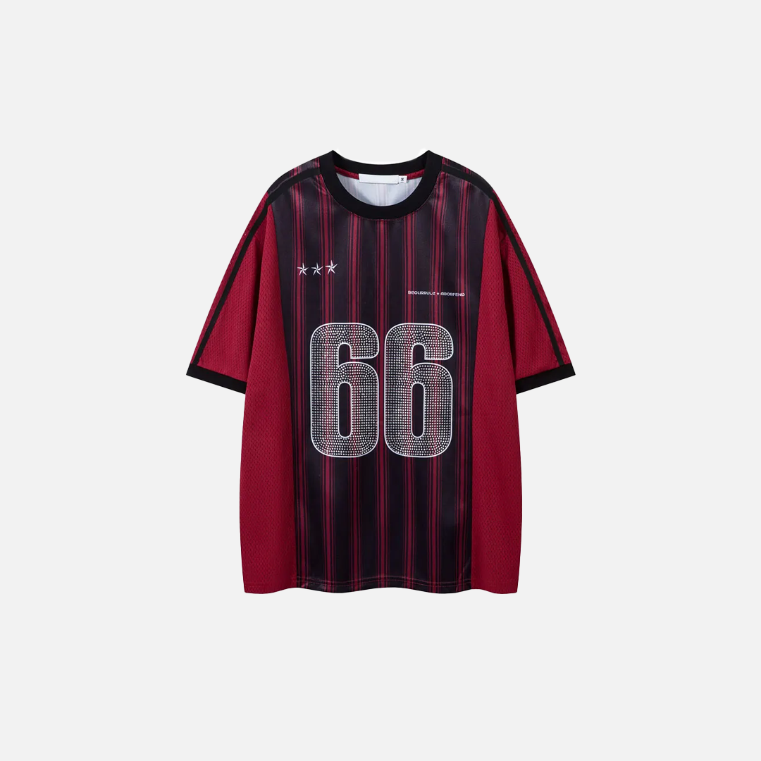 Rhinestone Flexible Mesh Jersey Sport T-Shirt - Luxuryurbanwear