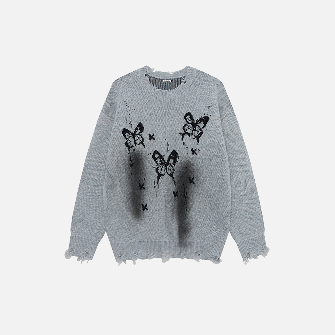 Effortless Ink Splatter Butterfly Long Sleeve Sweater - Luxuryurbanwear