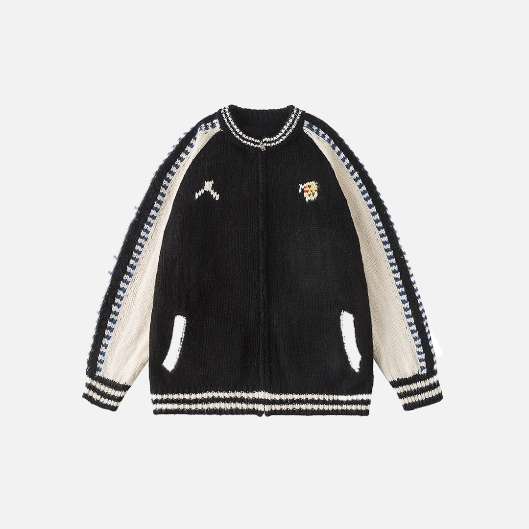 Women Cozy Patchwork Jersay Varsity Cardigan - Luxuryurbanwear