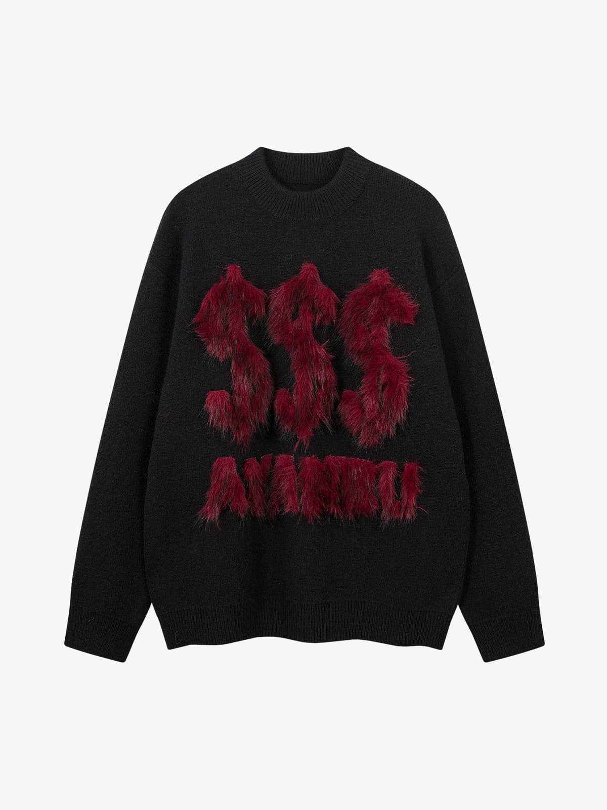 Retro Fuzzy Letter Patch Textured Knit Sweater