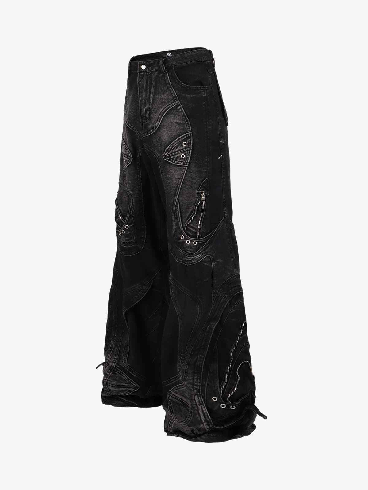 Vintage Distressed Curved Blade Barrel Jeans