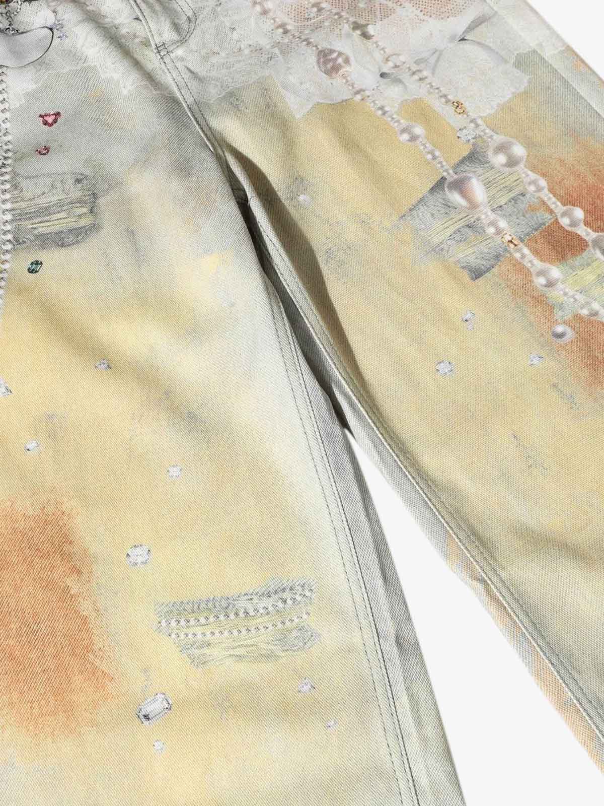 Street Tie-Dye Distressed Chain Detail 3D Printed Jeans - Luxuryurbanwear