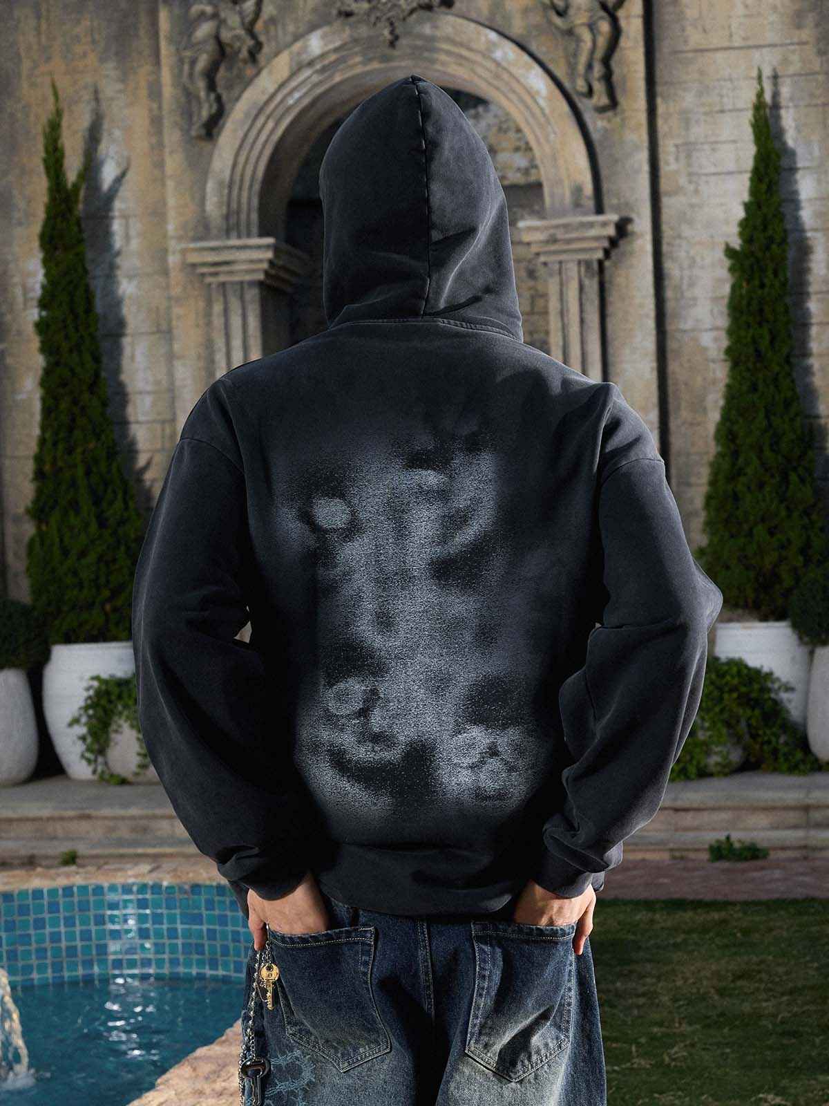 Rhinestone Letter Airbrush Graphic Pullover Hoodie