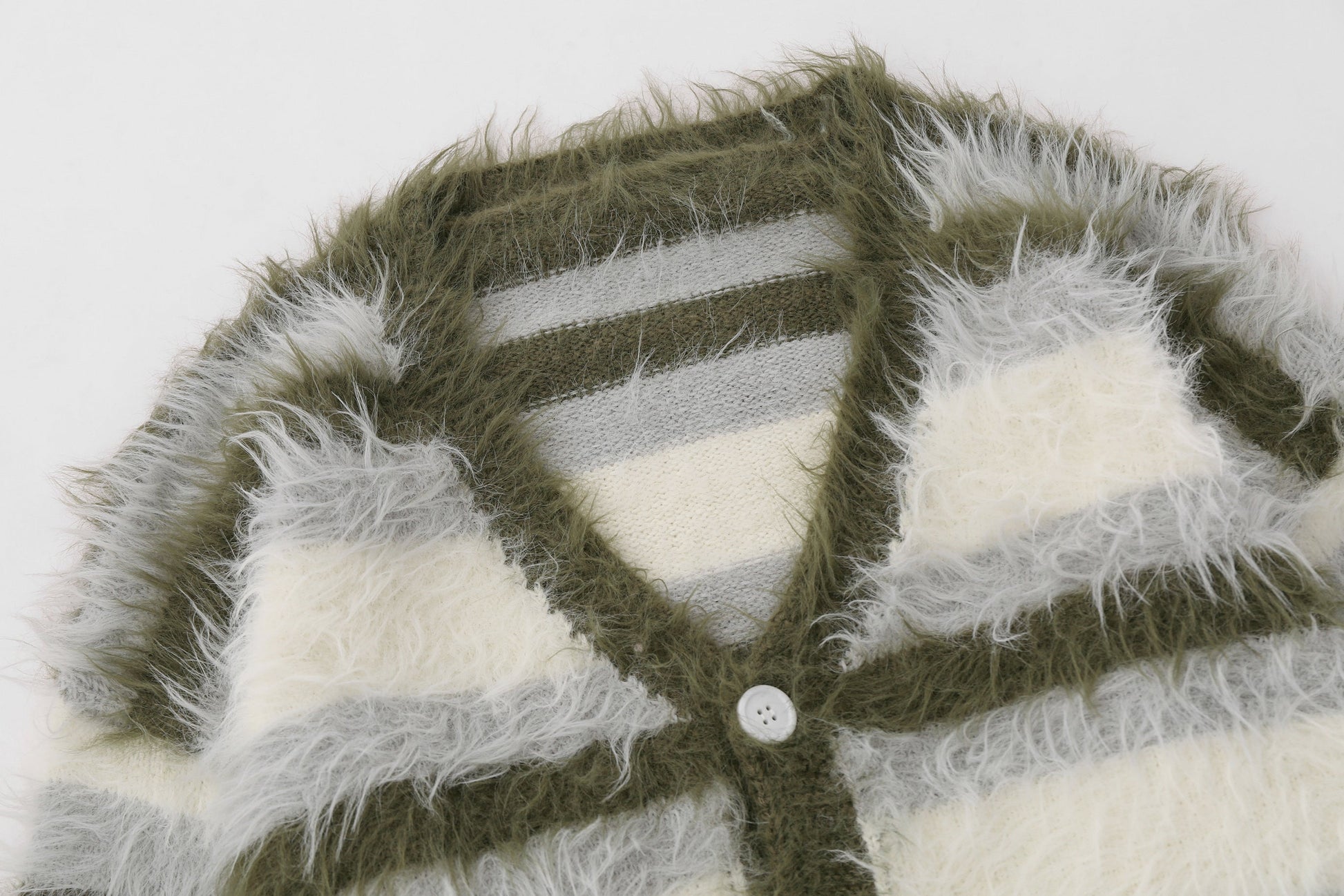 Furry Line | Striped Button-Up Fluffy Cardigan - Luxuryurbanwear