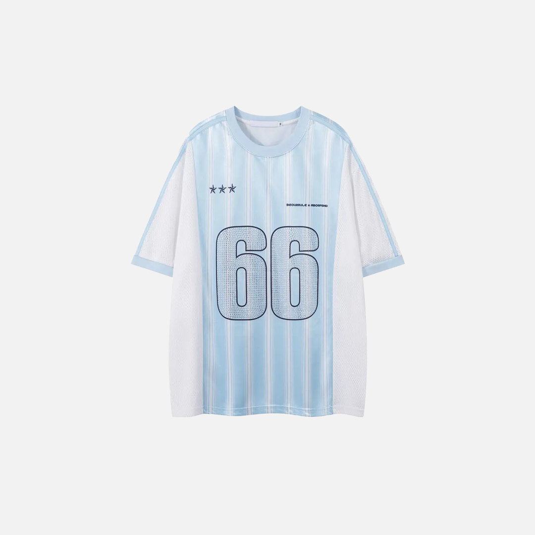 Rhinestone Flexible Mesh Jersey Sport T-Shirt - Luxuryurbanwear