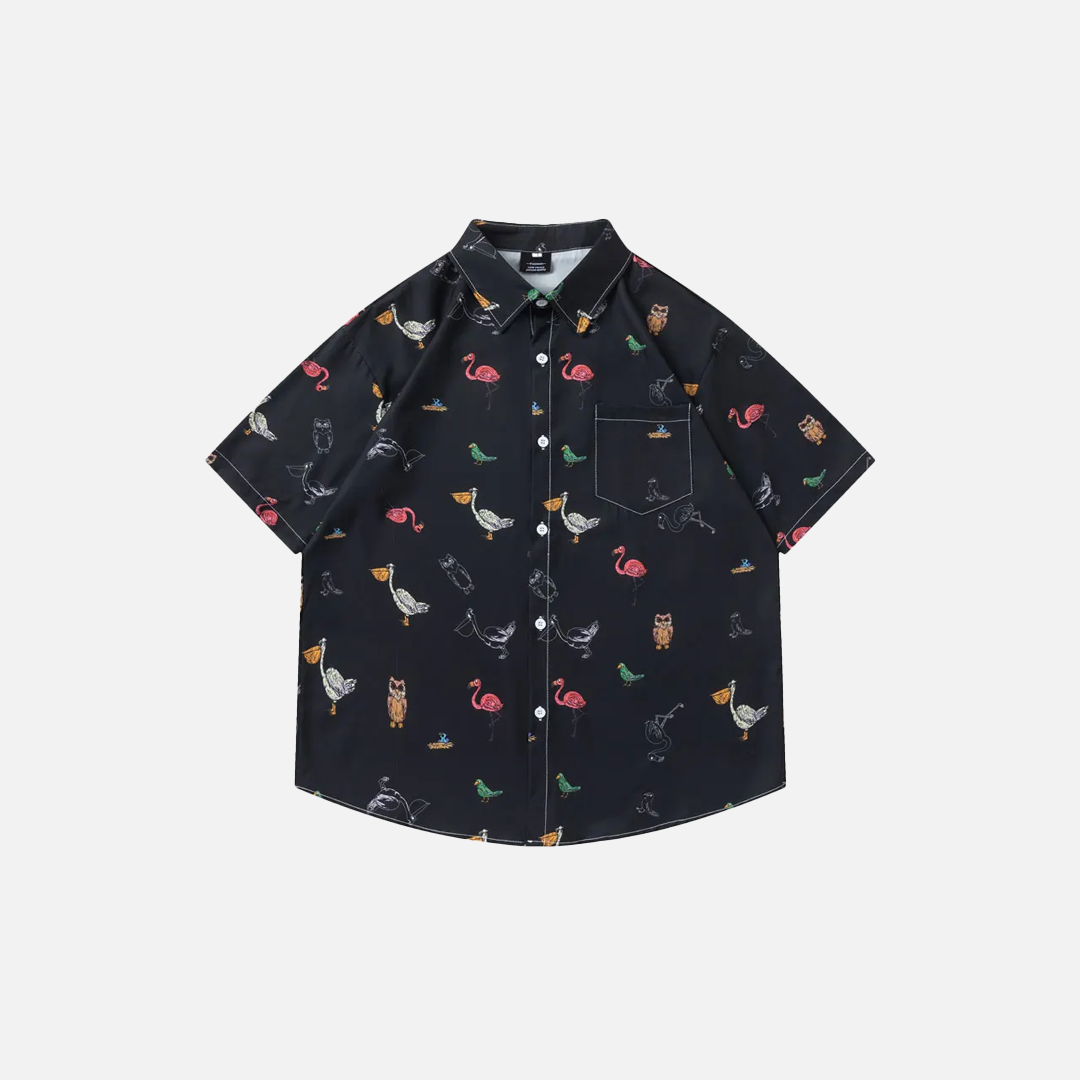 High-Quality Tropical Birds Graphic Short Sleeve Shirt - Luxuryurbanwear