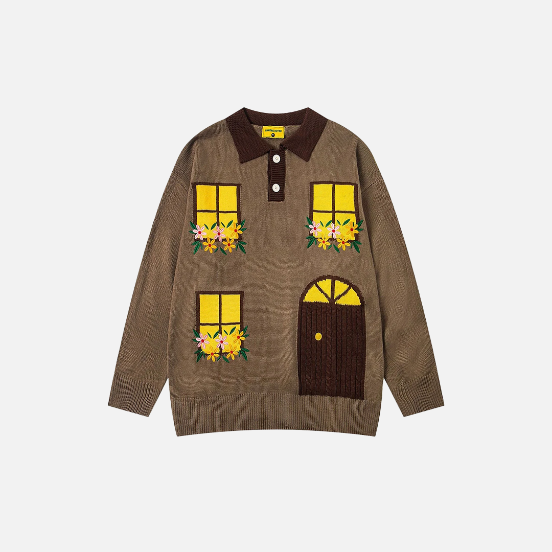 Y2K Cozy Flower Embroidered Casual Knit Sweater - Luxuryurbanwear