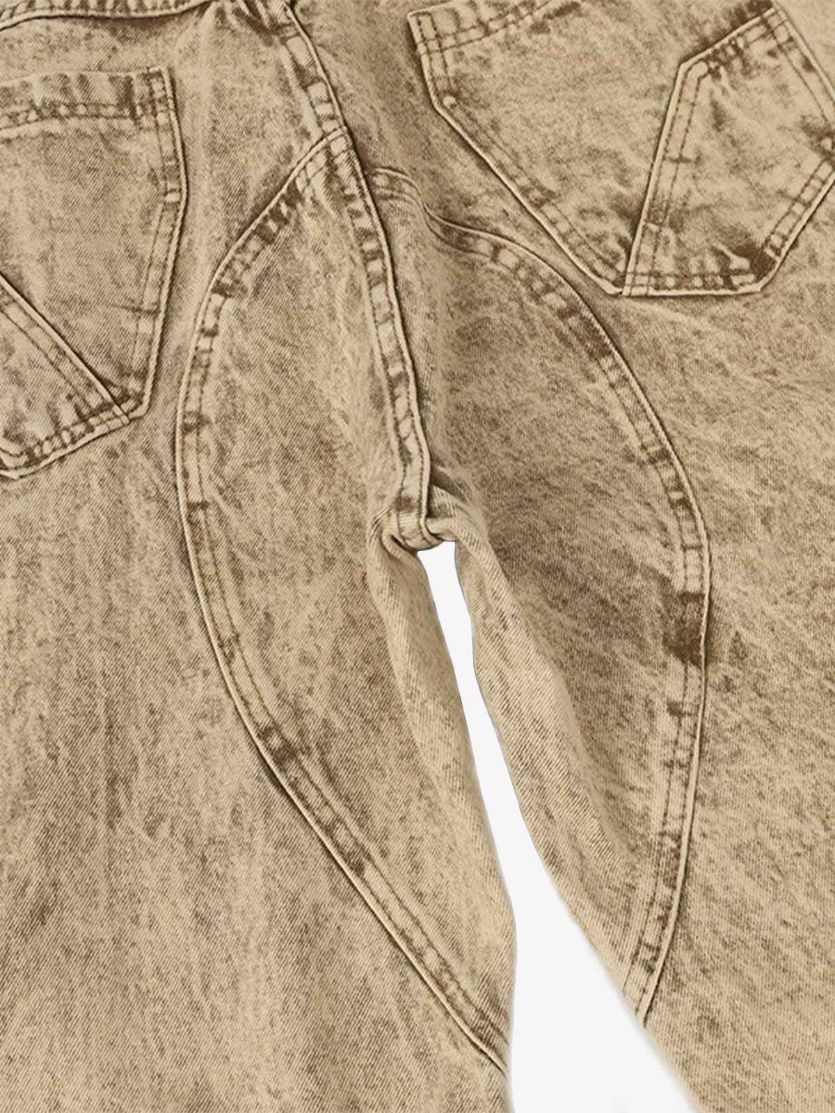 Distressed Raw-Edge Panel Sculpted Wide-Leg Jeans