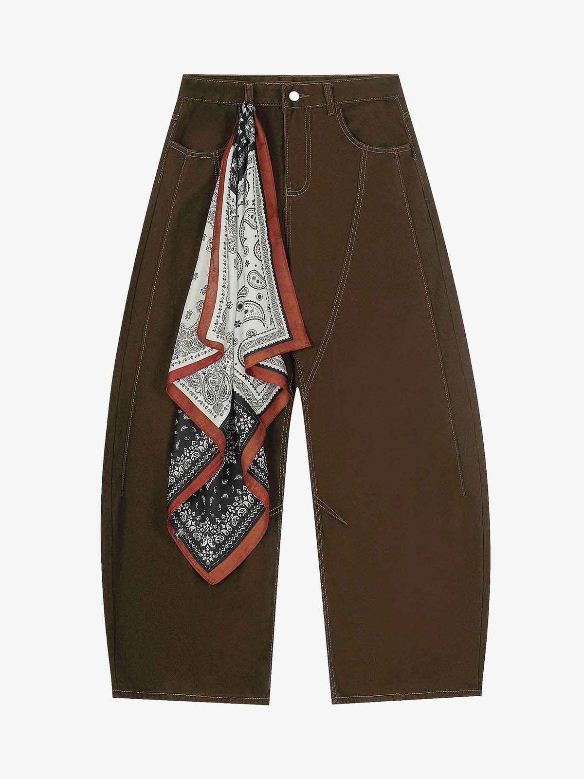 Vintage Silk Scarf Tie Detail Barrel Jeans