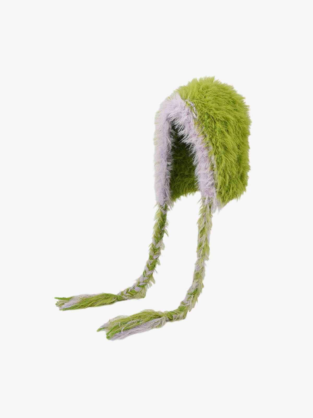 Retro Color-Block Mohair Fuzzy Long-Tie Earflap Hat