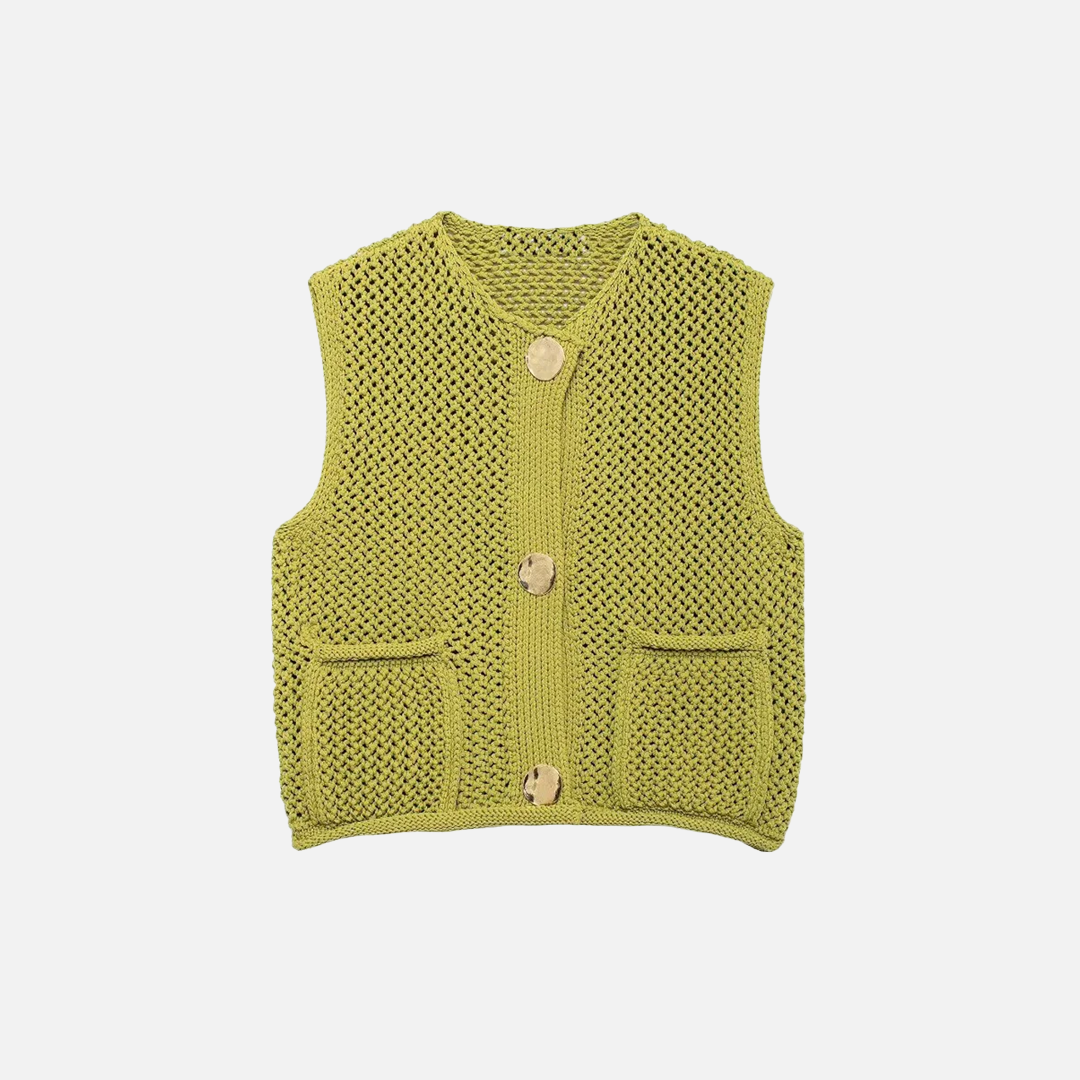 Fashionable American V-Neck Sleeveless Knit Cardigan - Luxuryurbanwear