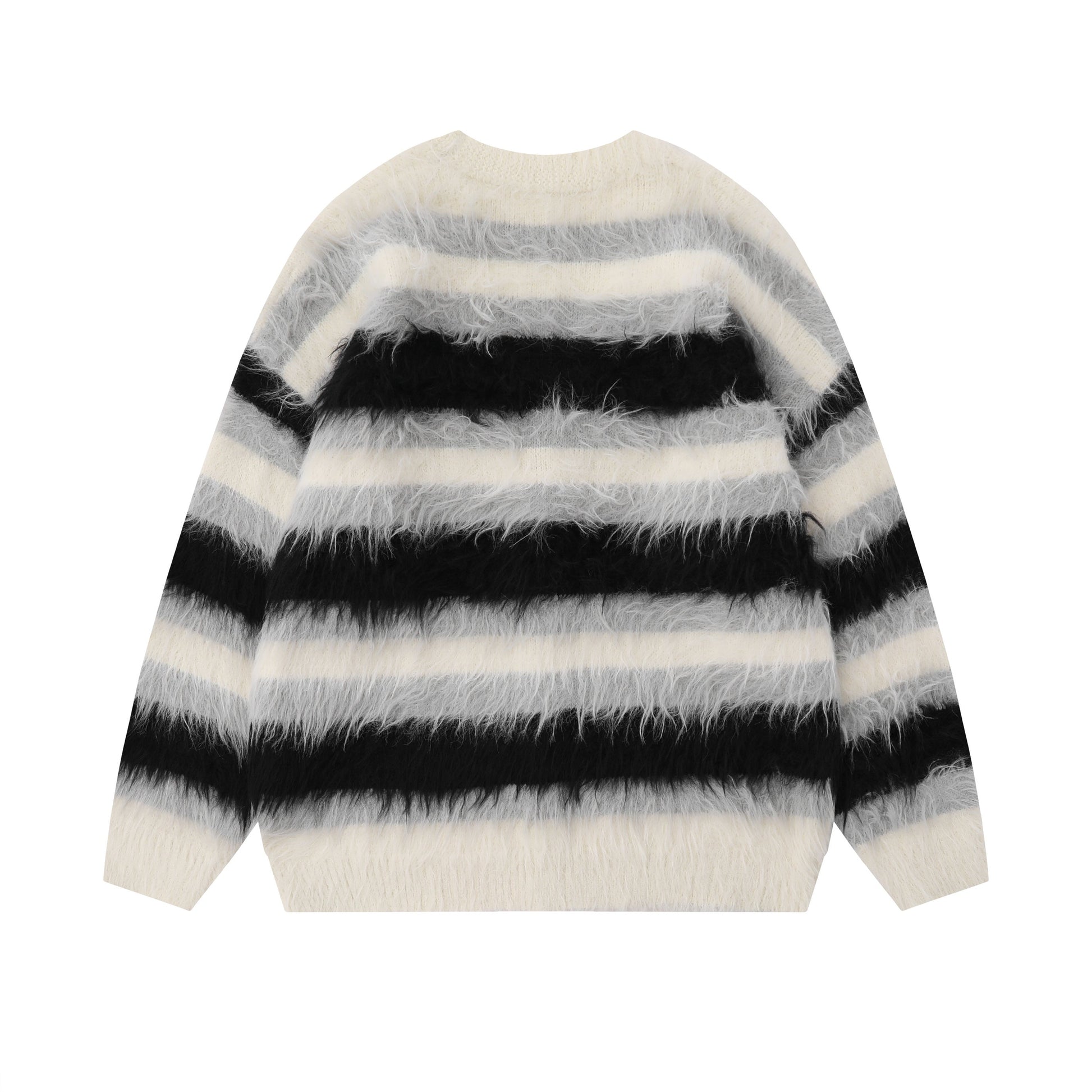 Furry Line | Striped Button-Up Fluffy Cardigan - Luxuryurbanwear
