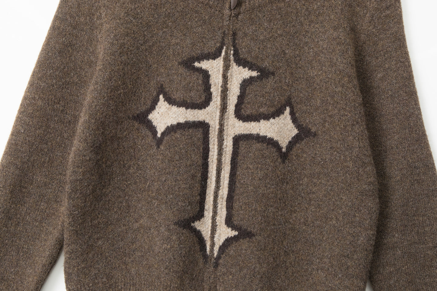 Center Cross | Grunge Wool Zip-Up Sweater - Luxuryurbanwear