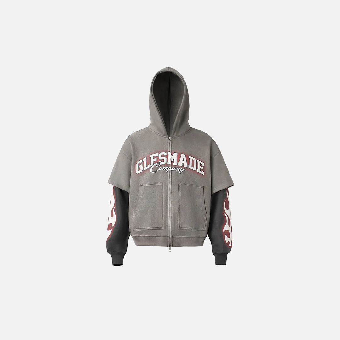 Y2K Fake Two Piece Flame Printed Hooded Sweatshirt - Luxuryurbanwear
