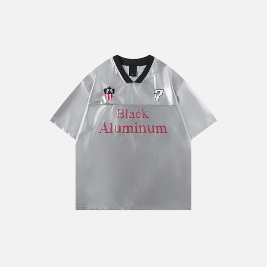 Embroidered Vintage V-Neck Racing Polyester T-Shirt - Luxuryurbanwear