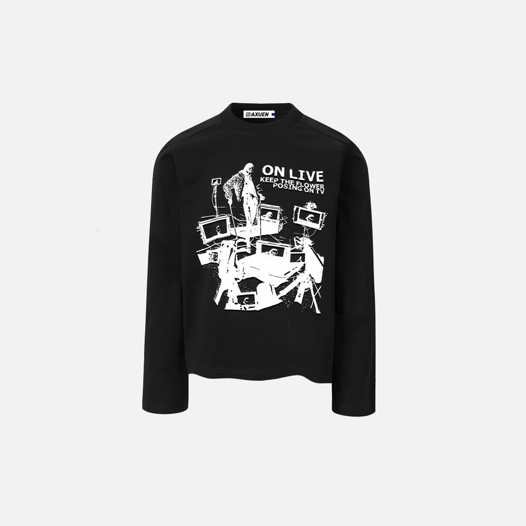 Dark Edgy Vintage Character Print Long-Sleeve T-Shirt - Luxuryurbanwear