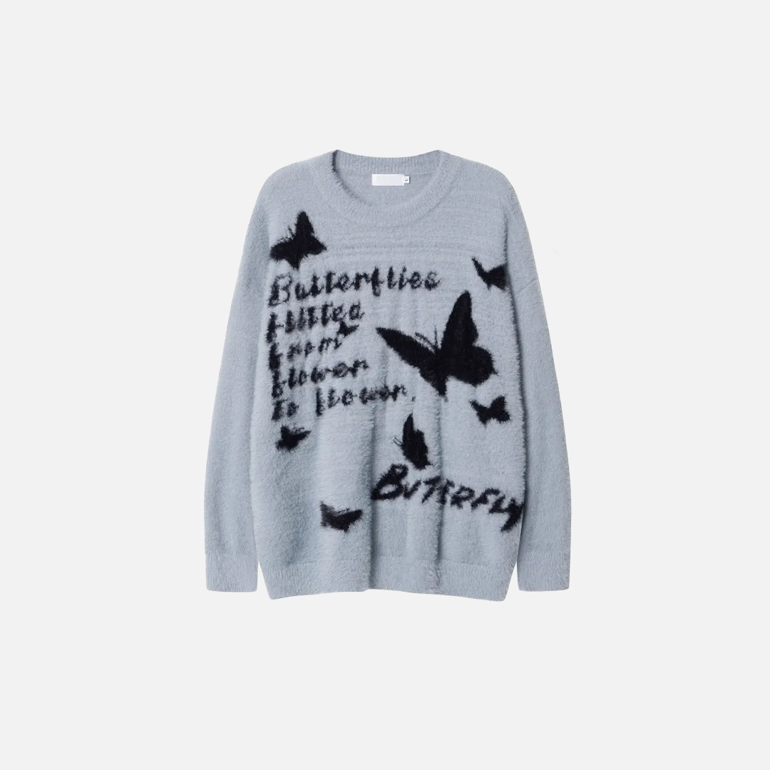 Women Cozy Fuzzy Butterfly Knitted Casual Sweater - Luxuryurbanwear