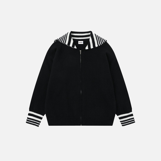Nautical Striped Loose Casual Zipper Sweater - Luxuryurbanwear