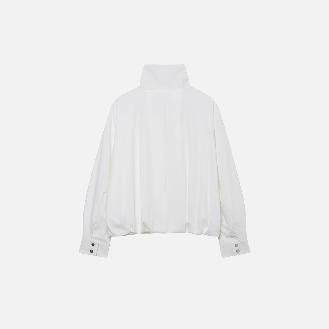 Cozy Soft White High Neck Bomber Jacket - Luxuryurbanwear