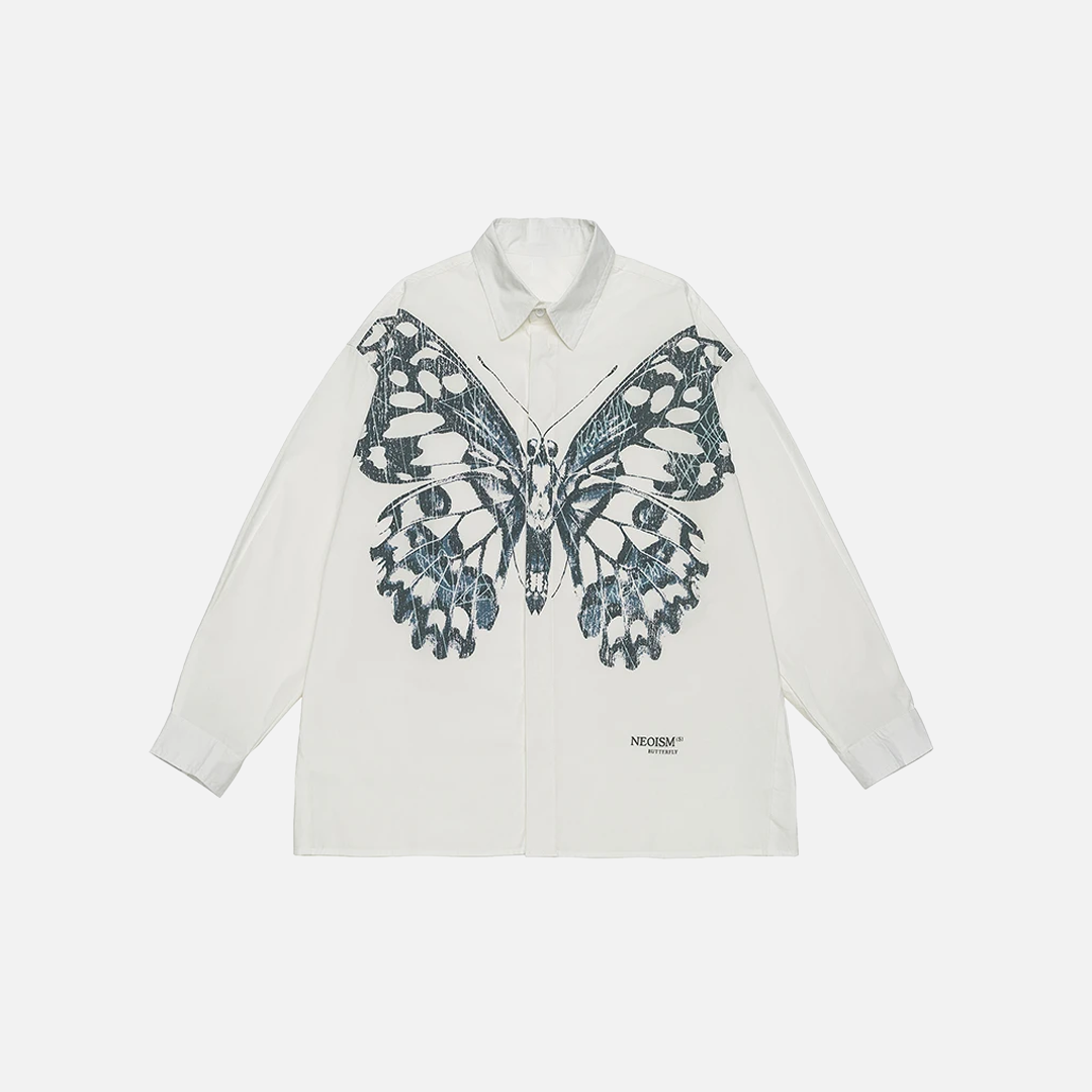 Women Stylish Butterfly Print Casual Long Sleeve Shirt - Luxuryurbanwear