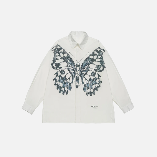 Women Stylish Butterfly Print Casual Long Sleeve Shirt - Luxuryurbanwear