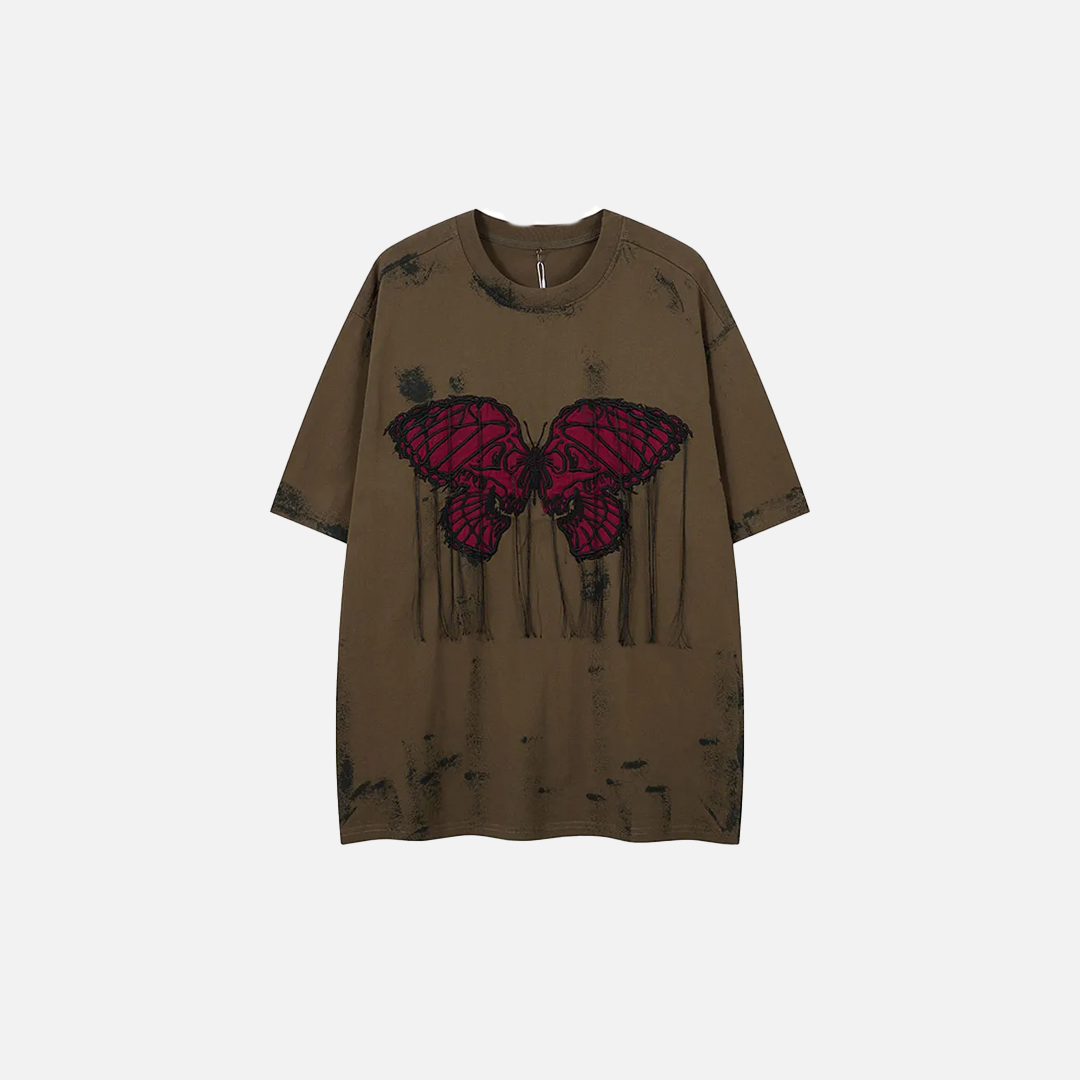 Oversized Grunge Butterfly Embroidered Tie-Dye T-Shirt - Luxuryurbanwear
