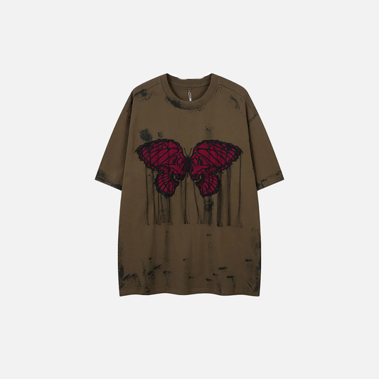 Oversized Grunge Butterfly Embroidered Tie-Dye T-Shirt - Luxuryurbanwear