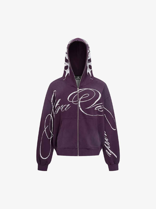 High Street Script Letter Print Zip-up Hoodie Jacket