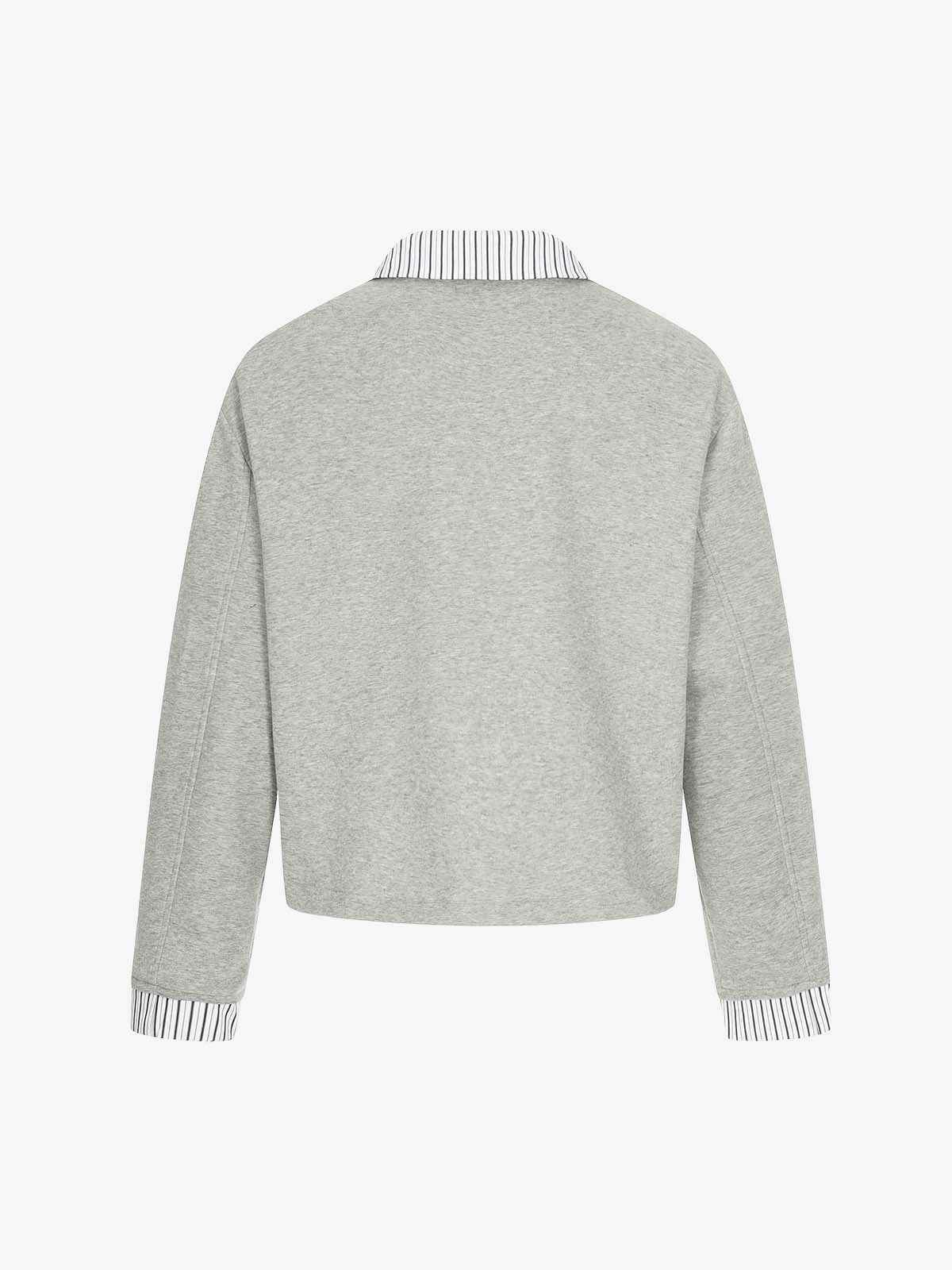 Button Detail Striped Panel Faux Layered Jacket