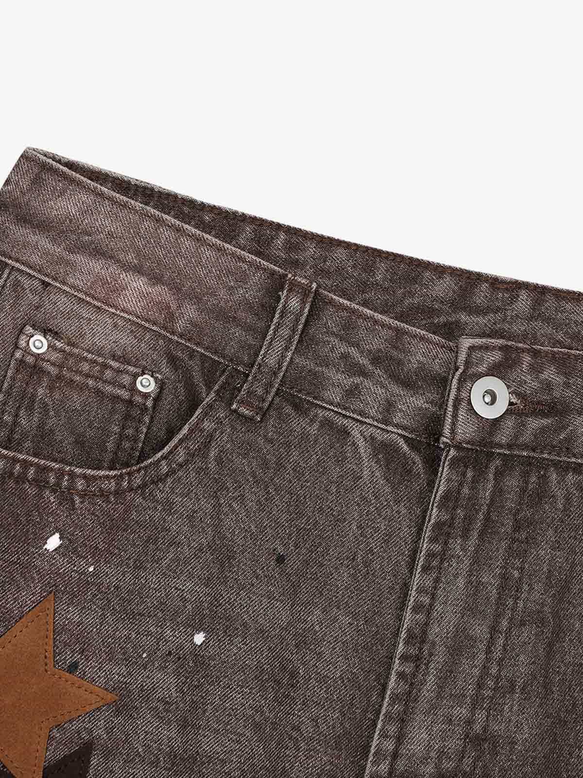 Retro Patchwork Washed Wide Leg Denim Jeans - Luxuryurbanwear