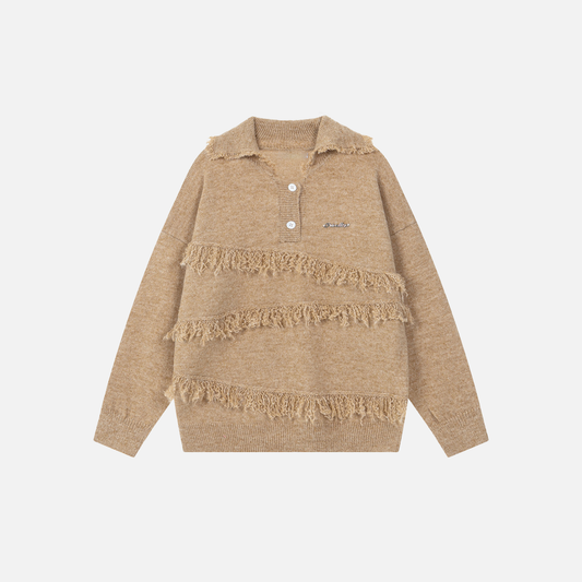 European Style Stand Collar Tassel Lap Polo Sweater - Luxuryurbanwear