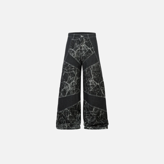 Lightning Spliced Wide Leg Distressed Jeans - Luxuryurbanwear