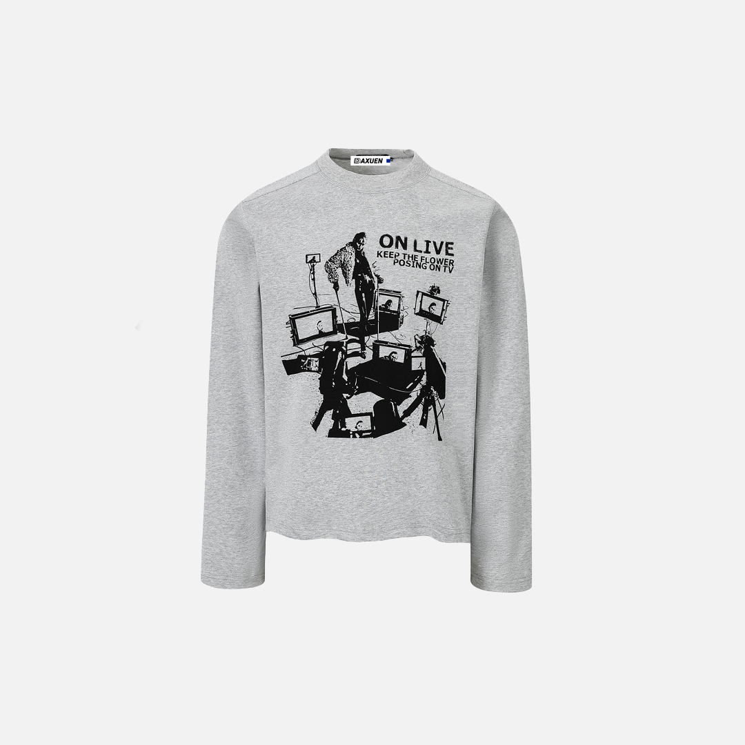 Dark Edgy Vintage Character Print Long-Sleeve T-Shirt - Luxuryurbanwear