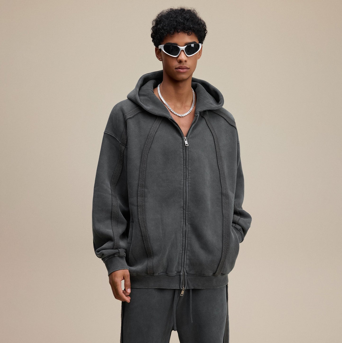 Structured Panel | Baggy Zip-Up Hoodie - Luxuryurbanwear