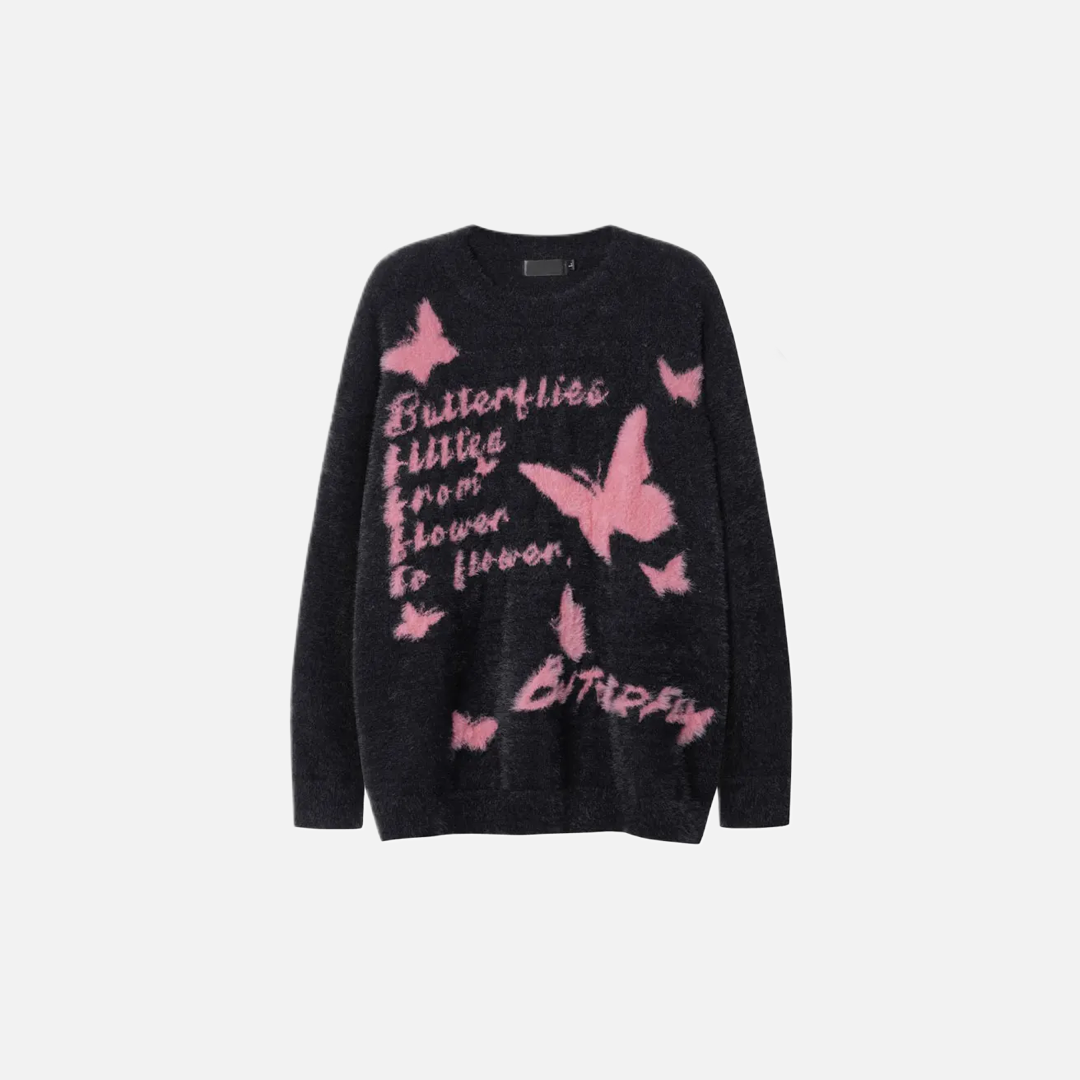 Women Cozy Fuzzy Butterfly Knitted Casual Sweater - Luxuryurbanwear