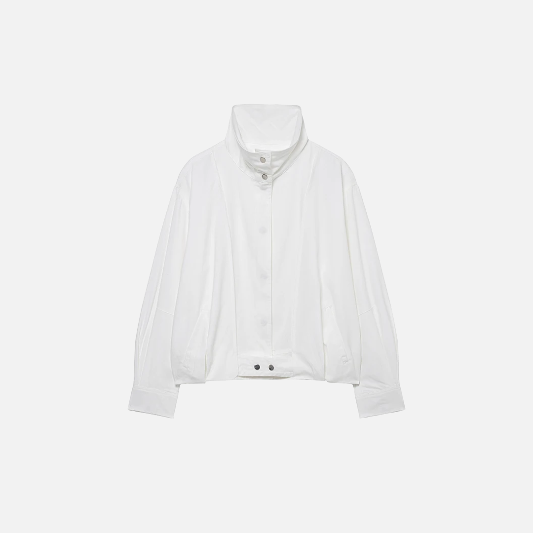 Cozy Soft White High Neck Bomber Jacket - Luxuryurbanwear