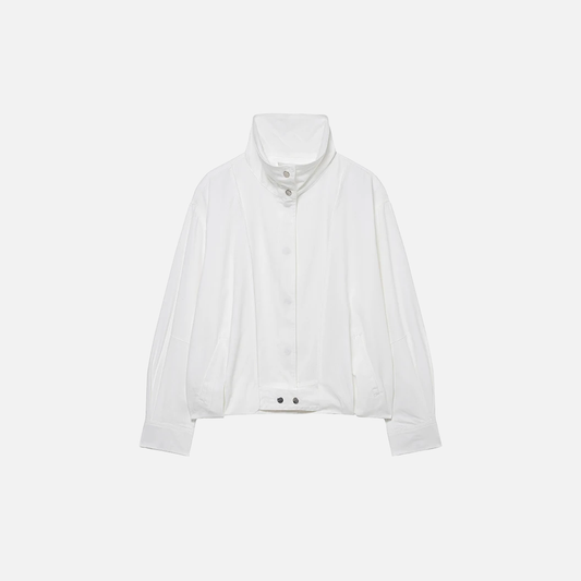 Cozy Soft White High Neck Bomber Jacket - Luxuryurbanwear
