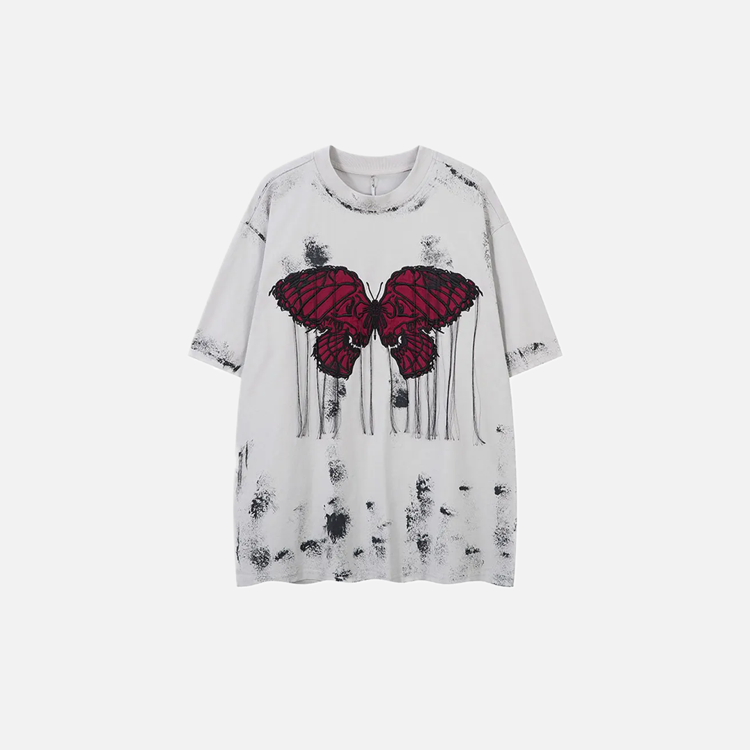 Oversized Grunge Butterfly Embroidered Tie-Dye T-Shirt - Luxuryurbanwear
