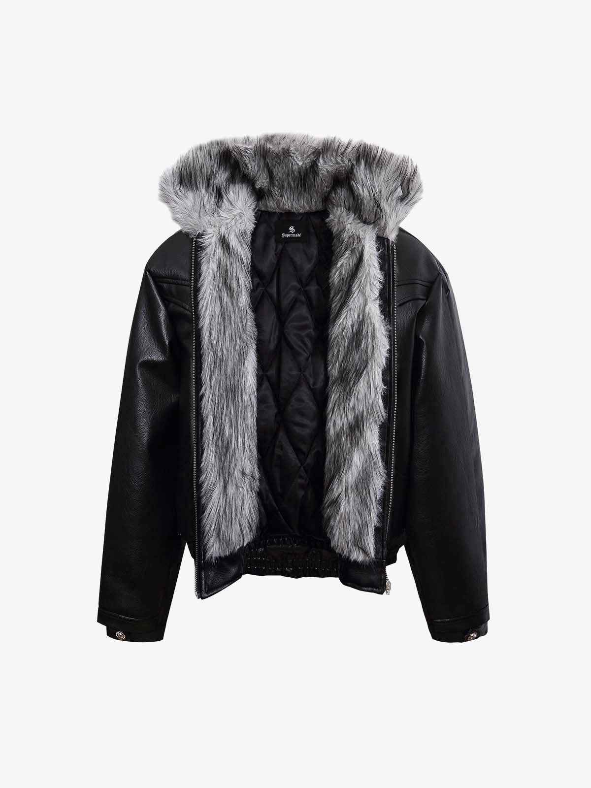 Street Fur-Trim Collar Leather Bomber Jacket